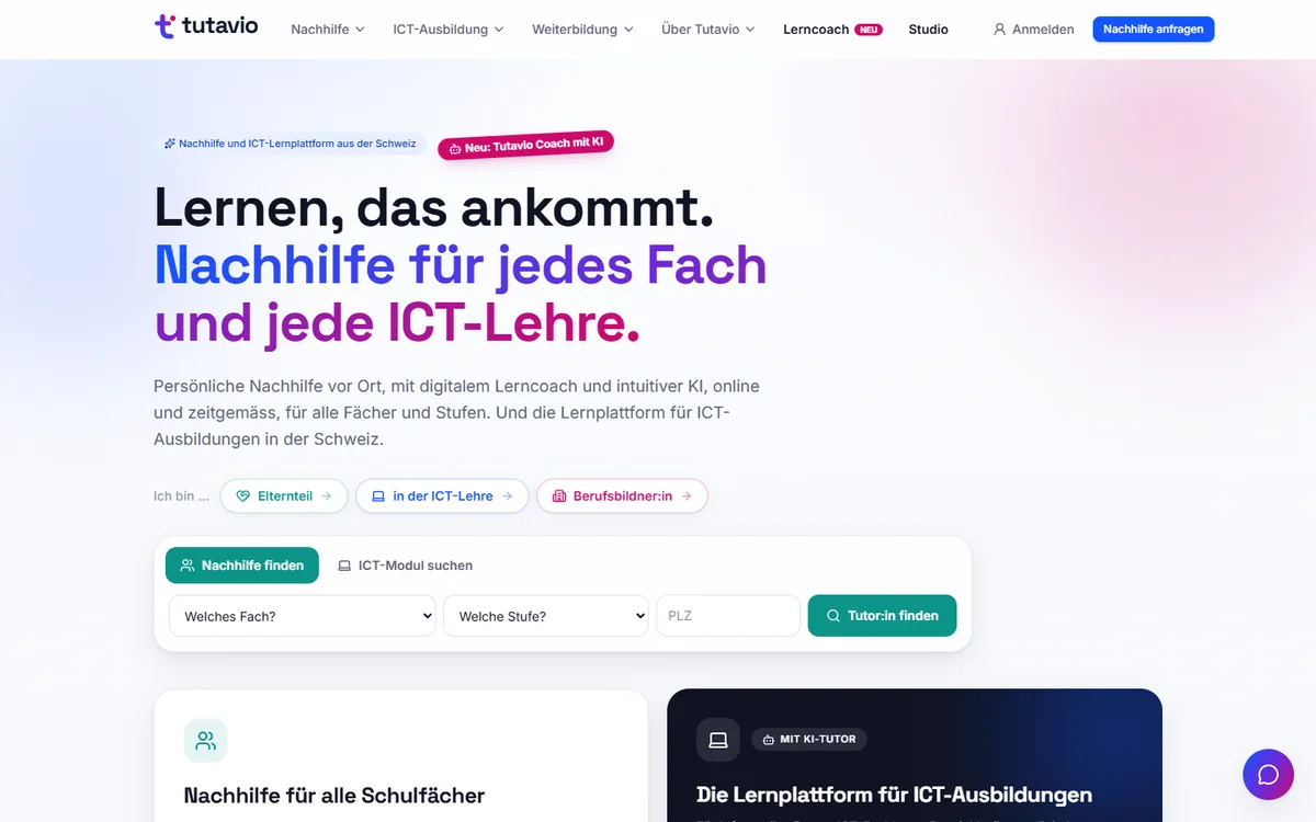 Startseite von Tutavio